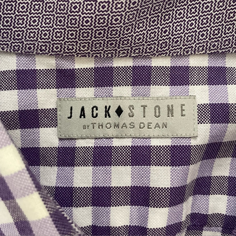Thomas Dean Jack Stone Purple White Gingham Cotton Button-Up Dress Shirt Men’s M